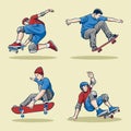 Skateboarding character set vector