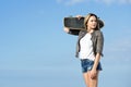 Skateboarding girl looking back Royalty Free Stock Photo