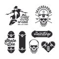 Skateboarding labels badges set. Vector vintage illustration. Royalty Free Stock Photo