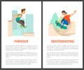 Skateboarding Male and Parkour in City Posters