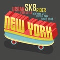 Skateboarding New York t-shirt graphic design. Vector