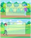 Skateboarding People in Sunny Park Vector Banner