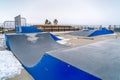 Skateboarding ramps on a skate park in winter Royalty Free Stock Photo