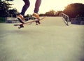 Skateboarding at a skateboard park