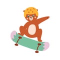Skateboarding sport Cute animal rides longboard, jump, perform tricks. Vector summer activity illustration, extreme Royalty Free Stock Photo