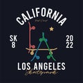 Skateboarding t-shirt design. California, LA skatepark print for t-shirt with skateboards. Tee shirt and apparel print for skate