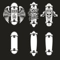 Skateboarding t-shirt design set. Quotes about skating. Vector vintage illustration. Royalty Free Stock Photo