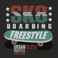 Skateboarding New York t-shirt graphic design. Vector