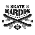 Skateboarding vector emblem with two skate decks