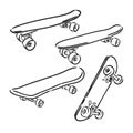 Skateboarding vector illustration. Hand sketched skateboards skateboard vector