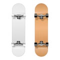 Skateboarding. Vector Realistic 3d White and Wooden Blank Skateboard Icon Set Closeup Isolated on White Background