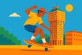 Skateboarding Youth in Front of Torre Velasca, Milan, AI generated Royalty Free Stock Photo