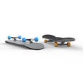 Skateboards with blue and yellow wheels Royalty Free Stock Photo