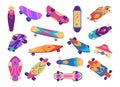 Skateboards. Longboards and skateboards for extreme sport exact vector illustrations of different viewpoints Royalty Free Stock Photo