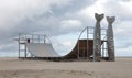 Skatebord halfpipe on a beach Royalty Free Stock Photo