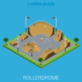 Skatepark BMX skate park rollerdrome isometric flat Royalty Free Stock Photo