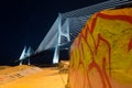 Skatepark at Vasco de Gama Bridge in Lisbon. Underground skate park at Ponte Vasco de Gama