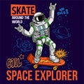 Skater astronaut spaceman ride on space skateboard