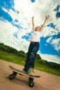 Skater boy child with his skateboard. Outdoor activity. Royalty Free Stock Photo