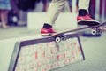 Skater boy rides on summer skate contest outdoor