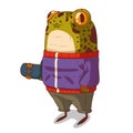 A skater frog, vector illustration. Young casually dressed anthropomorphic toad holding a skateboard