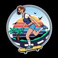 Skater Girl. Girl with her skateboard. Vector Illustration.