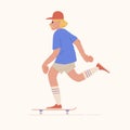 Skater guy or skateboarder riding skateboard. Young man with mustache and cap skateboarding. Outdoor sports activity Royalty Free Stock Photo