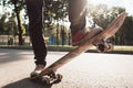 Skater make olly trick exercise. Royalty Free Stock Photo