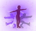 The skater performs rotation elements on the ice. Silhouette of an athlete in different poses.