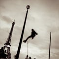 Skater on the trocadero jumping an obstacle in Paris France