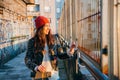 Skater woman at sunset Royalty Free Stock Photo