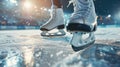 A skaters blades gliding inches above the ice revealing the incredible control they have over their movements at a Royalty Free Stock Photo