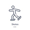 Skates icon from olympic games outline collection. Thin line skates icon isolated on white background Royalty Free Stock Photo