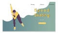 Skating Athlete Competing Website Landing Page. Speed Skater Woman Skating on Ice Rink, Skater Run to Finish Winter Sport Royalty Free Stock Photo