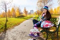 Skating in autumn park Royalty Free Stock Photo