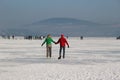 Skating on a frozen lake, Austria, Europe.