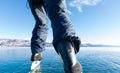 Skating frozen Lake Laberge Yukon Canada