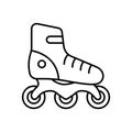 Skating Leisure in Roll Wheel Shoe Equipment Line Pictogram. Roller Skate Black Outline Icon. Child Hobby Rollerskate Royalty Free Stock Photo