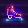 Skating neon icon. Winter active outdoor leisure ice skates. Skate rental sign. Winter sports concept. Sports figure skating