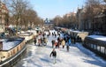 Skating over the dutch frozen canals in Amsterdam