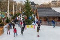 Skating people ice rink at traditional Christmas market centre Koln Royalty Free Stock Photo