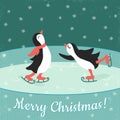 Skating pinguins Royalty Free Stock Photo