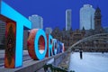 skating rink in front of Toronto City Hall, with the name of the city in block letters Royalty Free Stock Photo