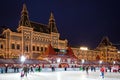 Skating-rink on red square in moscow at night