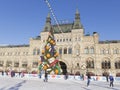 The skating rink on Red Square and people ride