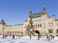 The skating rink on Red Square and tourists ride