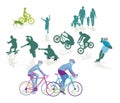 Skating and roller skater, road bike sport illustration