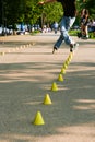 Skating young man on rollerblades Royalty Free Stock Photo