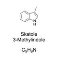 Skatole, 3-methylindole, chemical formula and skeletal structure