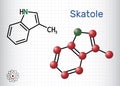 Skatole, 3-methylindole molecule. Belong to the indole family. Sheet of paper in a cage